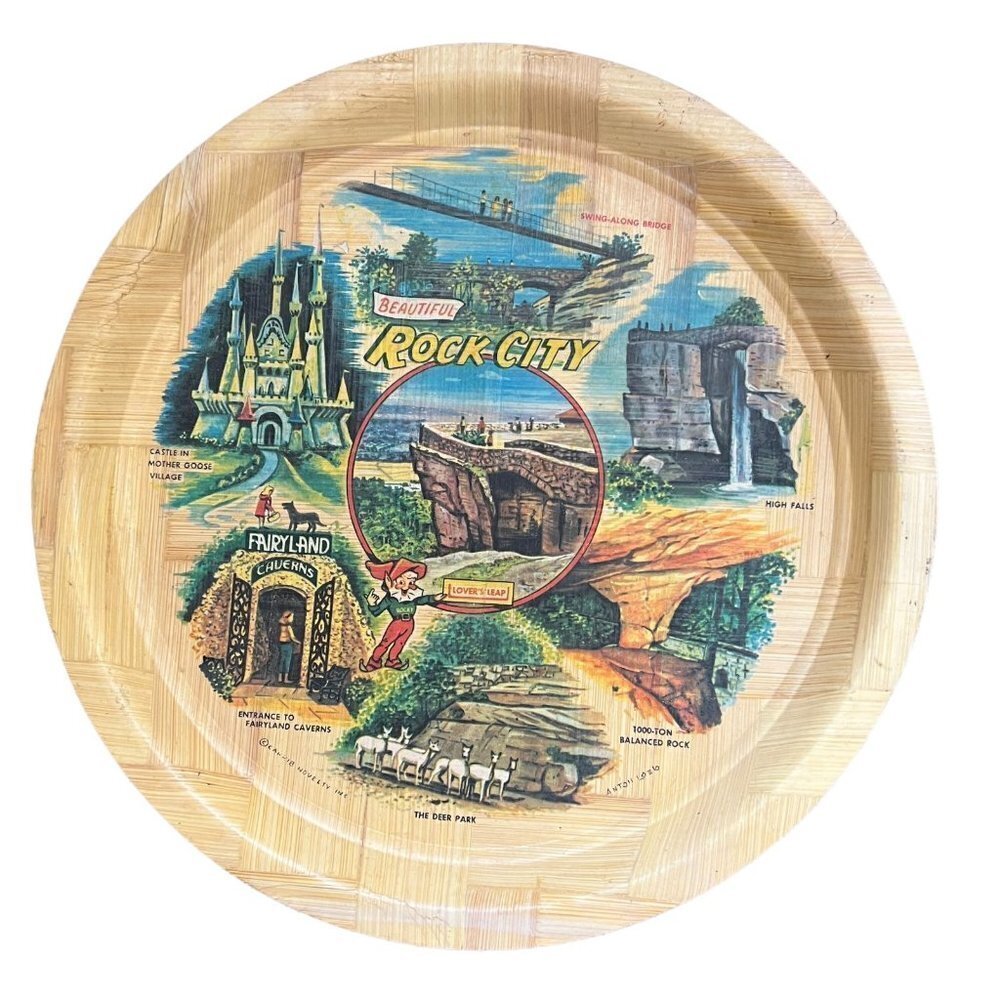 Vintage Rock City Tennessee Wooden Bamboo Tray Souvenir Mother Goose Village